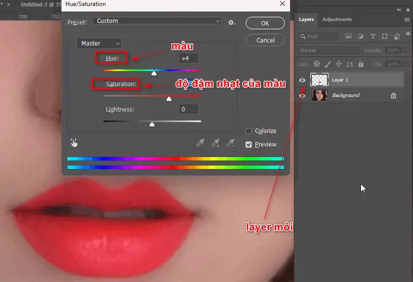 Hướng dẫn làm mịn da trong photoshop Thay Đổi Màu Môi