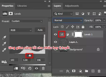 Cách tạo tuyết trong photoshop cực kỳ đơn giản Bước 8: Áp Layer Levels Đó Vào Layer Hiệu Ứng Tuyết
