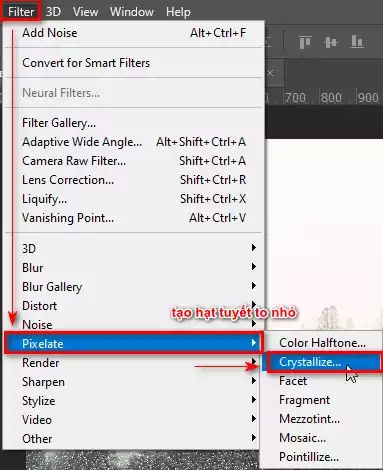 Cách tạo tuyết trong photoshop cực kỳ đơn giản Bước 9: Điều Chỉnh Hình Dạng Và Kích Thước Của Tuyết