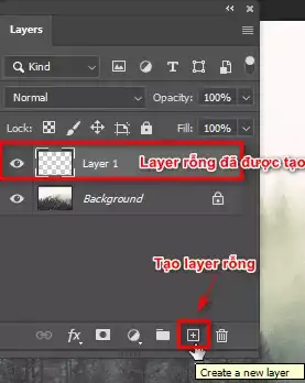 Cách tạo tuyết trong photoshop cực kỳ đơn giản Bước 3: Tạo Một Layer Rỗng