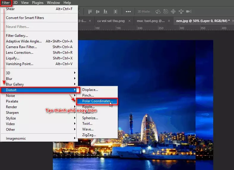 Cách tạo hiệu ứng trong photoshop thành phố biển Cách Tạo Ra Một Thành Phố Xoay Tròn Trong Photoshop