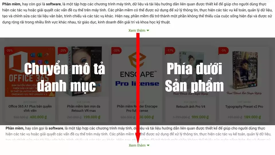 Cách đưa mô tả danh mục xuống dưới sản phẩm Cách Đưa Mô Tả Danh Mục Xuống Dưới Sản Phẩm
