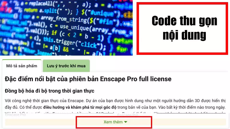 Code thu gọn nội dung chi tiết sản phẩm và danh mục trên Flatsome Code Thu Gọn Nội Dung Hiển Thị