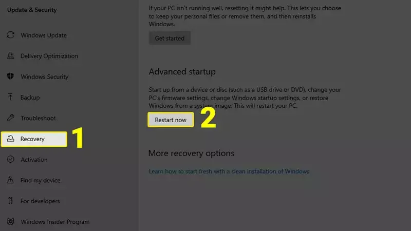 Cách Reset win 10 chi tiết nhất không mất dữ liệu Chọn Restart Now