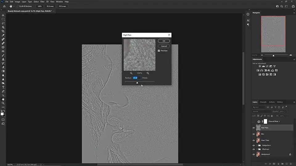 Công thức cách làm mịn da nâng cao trong Photoshop chi tiết Áp Dụng High Pass Lần 2