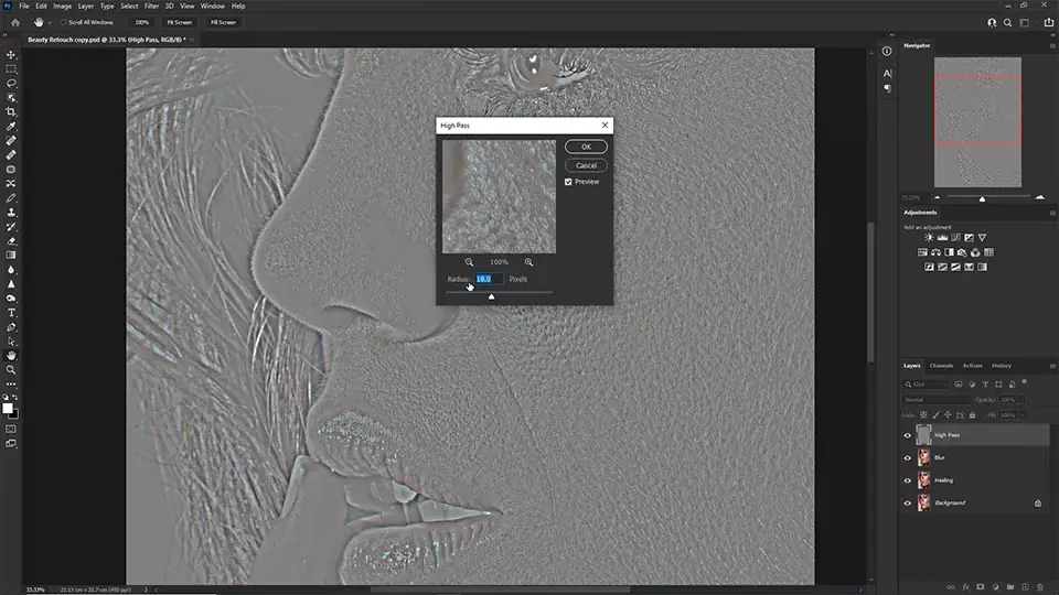 Công thức cách làm mịn da nâng cao trong Photoshop chi tiết Áp Dụng High Pass